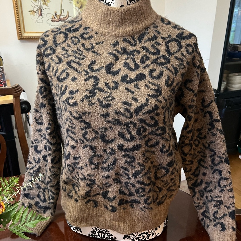 John + Jenn Brown and Black Animal Print Turtleneck Sweater